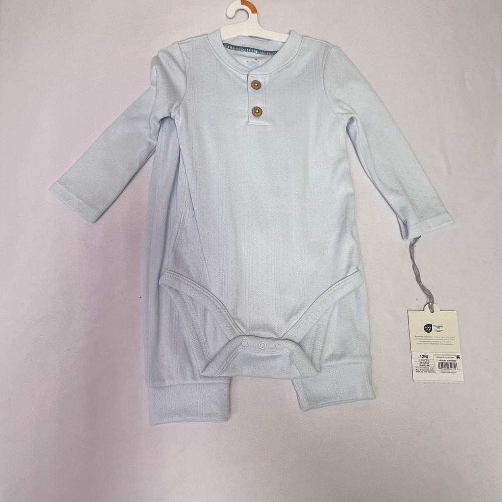 Cloud Island Baby Outfit Set 6-9 Months Blue Pointelle Bodysuit & Pants 2 Pc NWT